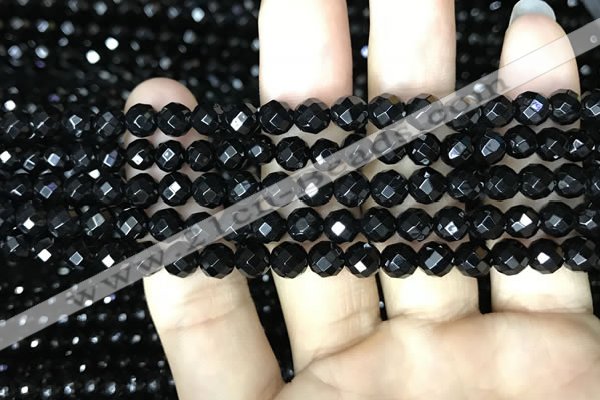 CAA2416 15.5 inches 6mm faceted round black agate beads wholesale