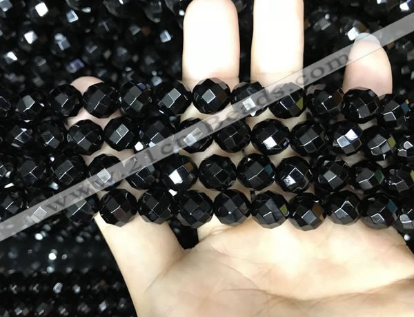 CAA2419 15.5 inches 12mm faceted round black agate beads wholesale