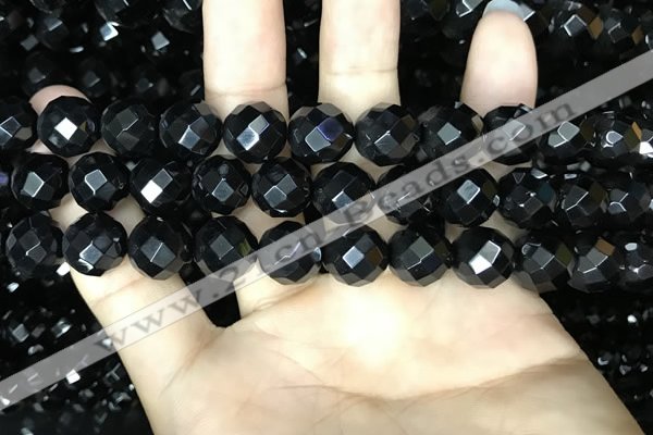 CAA2420 15.5 inches 14mm faceted round black agate beads wholesale