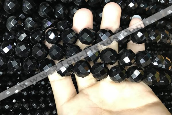 CAA2421 15.5 inches 16mm faceted round black agate beads wholesale