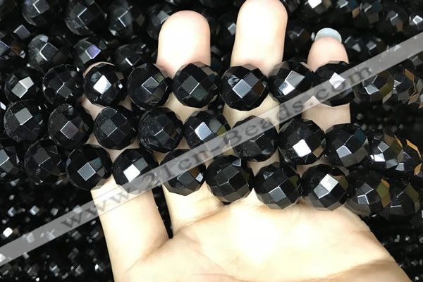 CAA2422 15.5 inches 18mm faceted round black agate beads wholesale