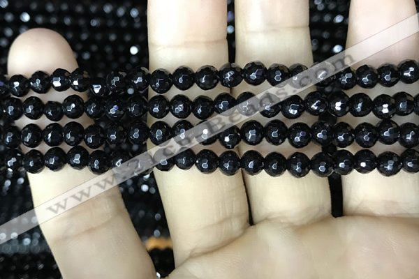 CAA2425 15.5 inches 4mm faceted round black agate beads wholesale