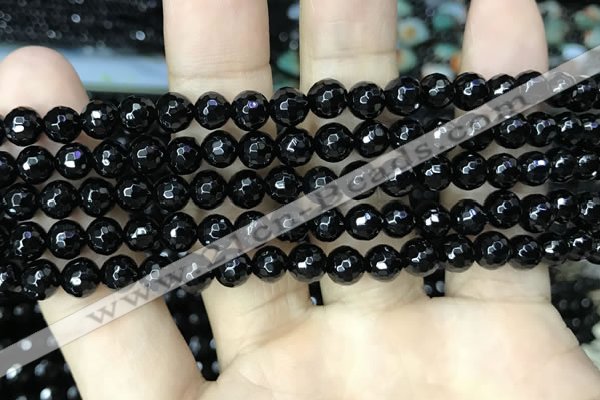 CAA2427 15.5 inches 8mm faceted round black agate beads wholesale