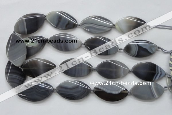 CAA243 15.5 inches 26*43mm twisted marquise grey line agate beads