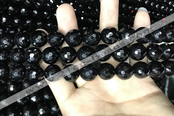 CAA2431 15.5 inches 16mm faceted round black agate beads wholesale