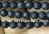 CAA2436 15.5 inches 3mm faceted round matte black agate beads