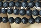 CAA2437 15.5 inches 4mm faceted round matte black agate beads