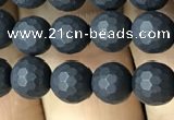 CAA2438 15.5 inches 6mm faceted round matte black agate beads