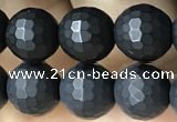 CAA2439 15.5 inches 8mm faceted round matte black agate beads