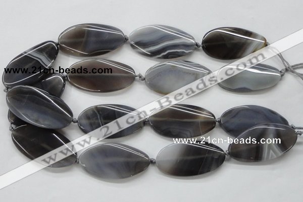 CAA244 15.5 inches 25*50mm twisted oval grey line agate beads