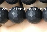 CAA2440 15.5 inches 10mm faceted round matte black agate beads