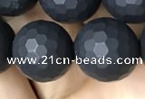 CAA2441 15.5 inches 12mm faceted round matte black agate beads