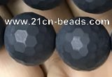 CAA2442 15.5 inches 14mm faceted round matte black agate beads