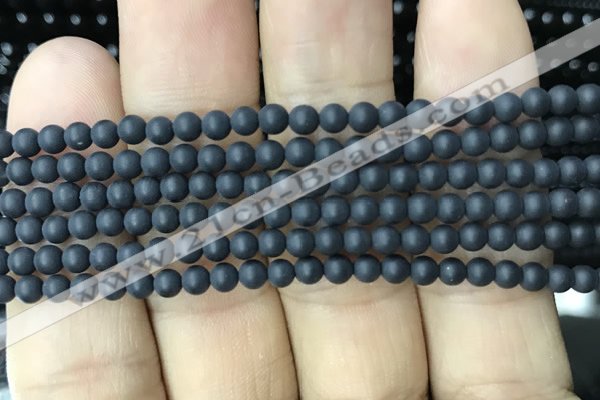 CAA2447 15.5 inches 4mm round matte black agate beads wholesale