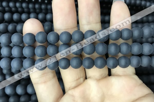 CAA2450 15.5 inches 10mm round matte black agate beads wholesale