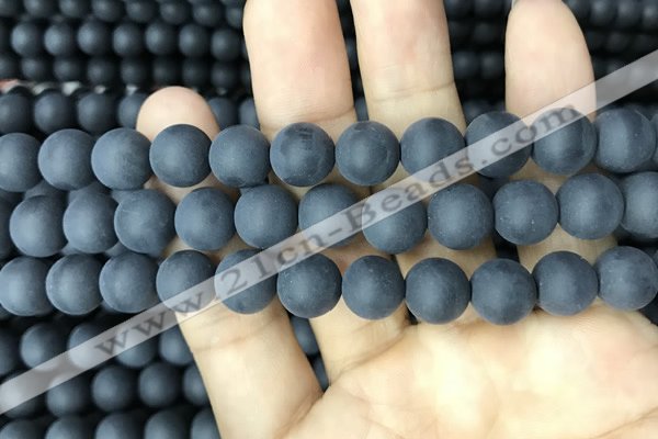 CAA2452 15.5 inches 14mm round matte black agate beads wholesale