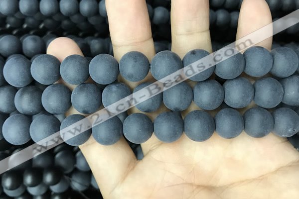 CAA2453 15.5 inches 16mm round matte black agate beads wholesale