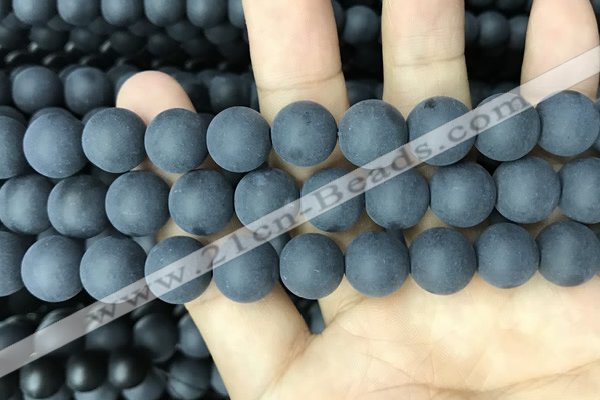 CAA2454 15.5 inches 18mm round matte black agate beads wholesale