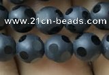 CAA2458 15.5 inches 6mm carved round matte black agate beads