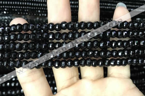 CAA2469 15.5 inches 4*6mm faceted rondelle black agate beads