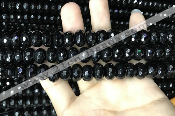 CAA2472 15.5 inches 8*12mm faceted rondelle black agate beads