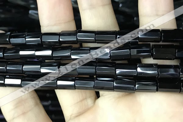 CAA2479 15.5 inches 10*14mm faceted tube black agate beads