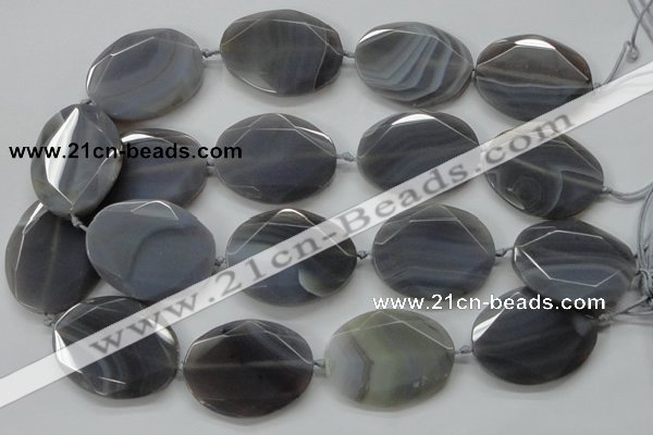 CAA248 15.5 inches 30*40mm faceted oval grey line agate beads