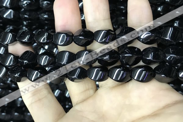 CAA2486 15.5 inches 10*14mm twisted rice black agate beads