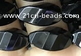 CAA2491 15.5 inches 8*16mm faceted & twisted rice black agate beads