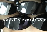 CAA2492 15.5 inches 10*20mm faceted & twisted rice black agate beads