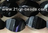 CAA2493 15.5 inches 8*12mm faceted & twisted rice black agate beads