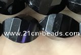 CAA2494 15.5 inches 10*14mm faceted & twisted rice black agate beads