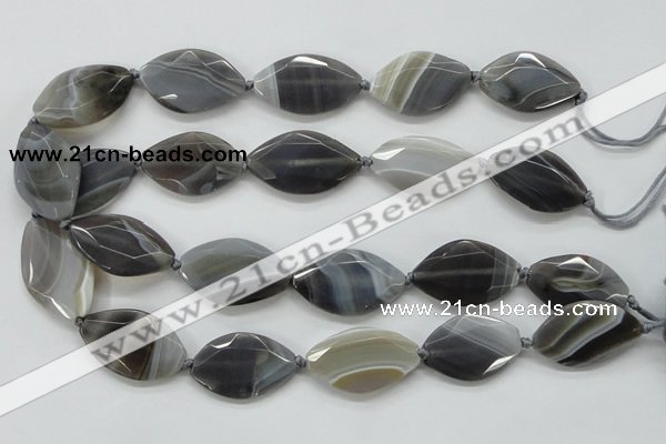 CAA250 15.5 inches 22*30mm faceted marquise grey line agate beads