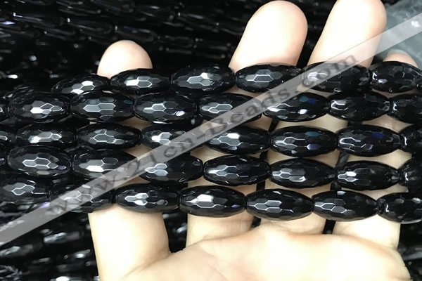 CAA2501 15.5 inches 8*16mm faceted rice black agate beads wholesale