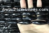 CAA2508 15.5 inches 12*50mm faceted rice black agate beads wholesale