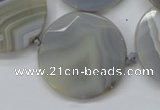 CAA251 15.5 inches 35mm faceted coin grey line agate beads