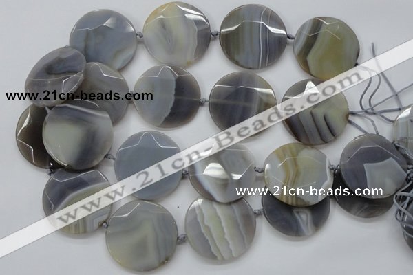 CAA251 15.5 inches 35mm faceted coin grey line agate beads