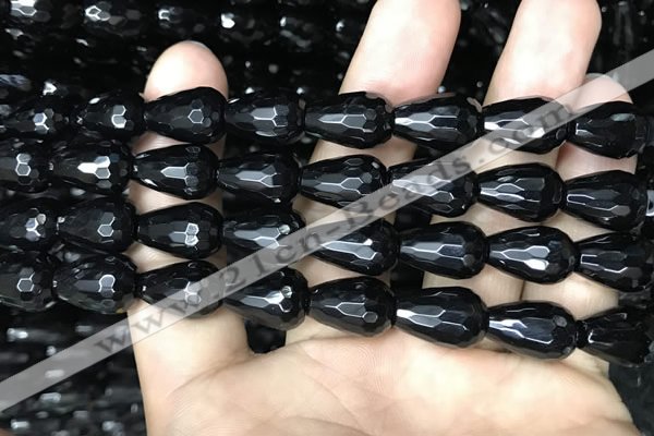 CAA2514 15.5 inches 10*14mm faceted teardrop black agate beads