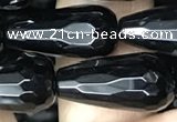 CAA2515 15.5 inches 10*20mm faceted teardrop black agate beads