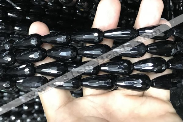 CAA2515 15.5 inches 10*20mm faceted teardrop black agate beads
