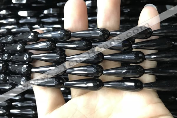 CAA2518 15.5 inches 8*25mm faceted teardrop black agate beads