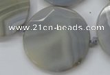 CAA252 15.5 inches 40mm faceted coin grey line agate beads