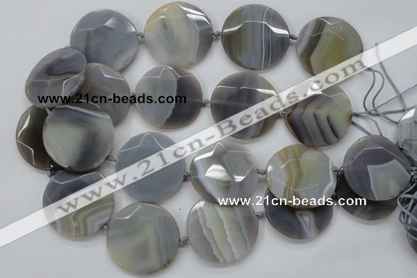 CAA252 15.5 inches 40mm faceted coin grey line agate beads