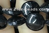 CAA2525 15.5 inches 8mm flat round black agate beads wholesale