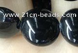 CAA2529 15.5 inches 16mm flat round black agate beads wholesale