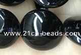 CAA2530 15.5 inches 18mm flat round black agate beads wholesale