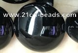 CAA2533 15.5 inches 30mm flat round black agate beads wholesale
