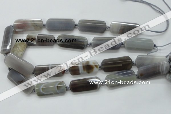 CAA254 15.5 inches 16*38mm faceted rectangle grey line agate beads