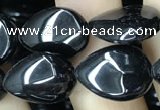 CAA2546 15.5 inches 8*12mm flat teardrop black agate beads wholesale