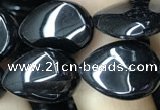 CAA2547 15.5 inches 10*14mm flat teardrop black agate beads wholesale